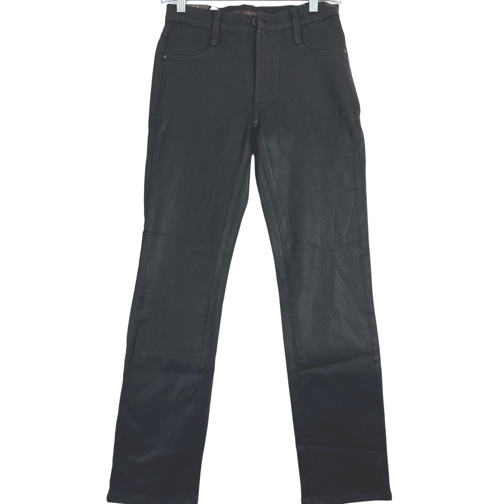 James Jeans Straight Leg Womens 27 Black Coated High Rise Denim NWT Leather Look